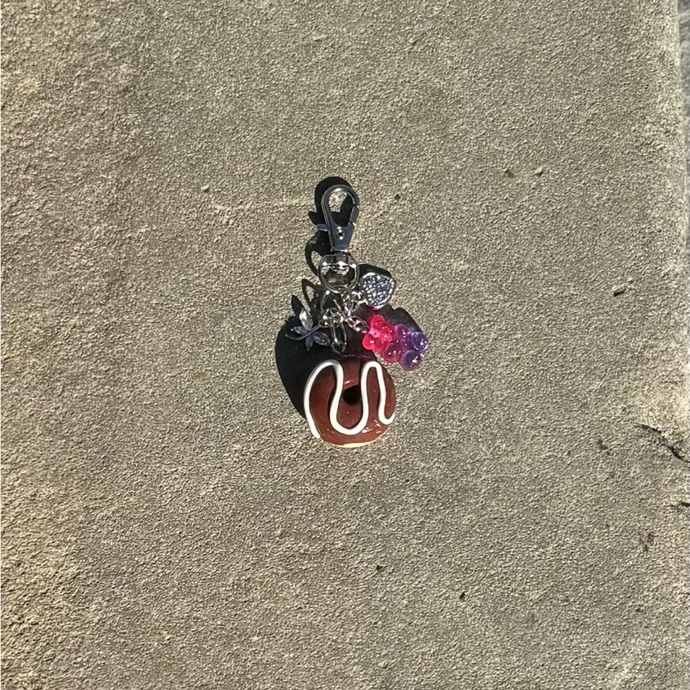 Chocolate Donut, gummy bear and heart keychain